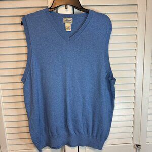 L.L. BEAN MENS BLUE XL COTTON CASHMERE BLEND V-NECK SWEATER VEST PREPPY CAREER